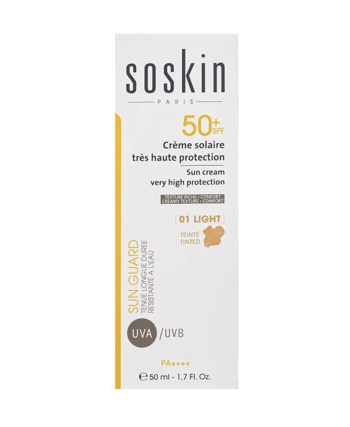 SOSKIN SUN CREAM SPF 50+ TINTED 
tónusozó napozókrém PA++++ (01 Light) 50ml
