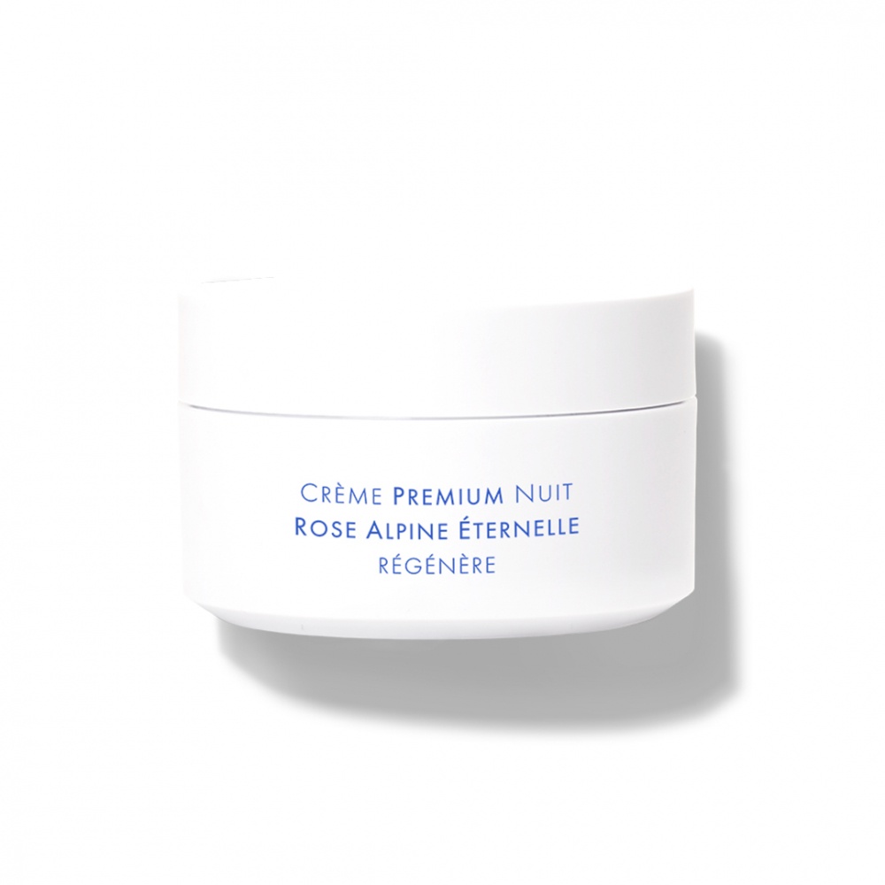 SKIN MINUTE PREMIUM NIGHT CREAM WITH ALPINE ROSE 
Éjszakai regeneráló krém 50+ alpesi rózsával Regenerative Rich Night Cream gleccservízzel 50 ml.