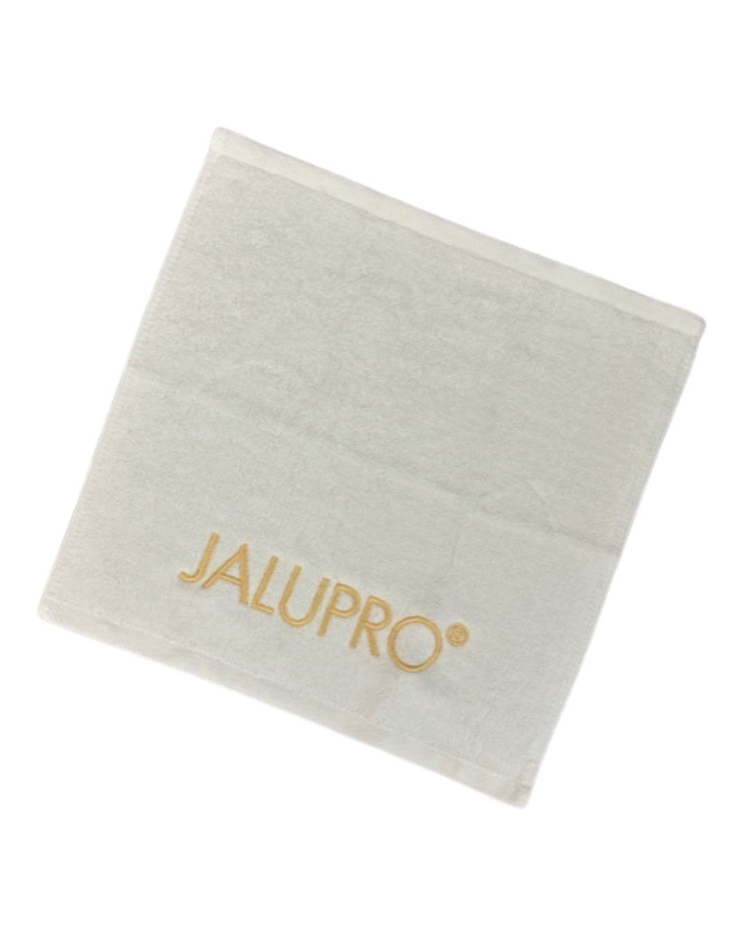 Towel Jalupro small white, golden logo 
Jalupro kicsi pamut törülköző fehér aranyhímzéssel 35x35 cm