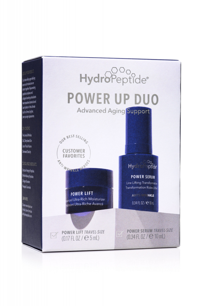 HYDROPEPTIDE POWER UP DUO 
Anti-ageing szett bőrfiatalító hatással. Hidratálja, táplálja és liftingeli a bőrt az egyedülálló peptidösszetételnek és a háromszoros hialuronsavnak köszönhetően