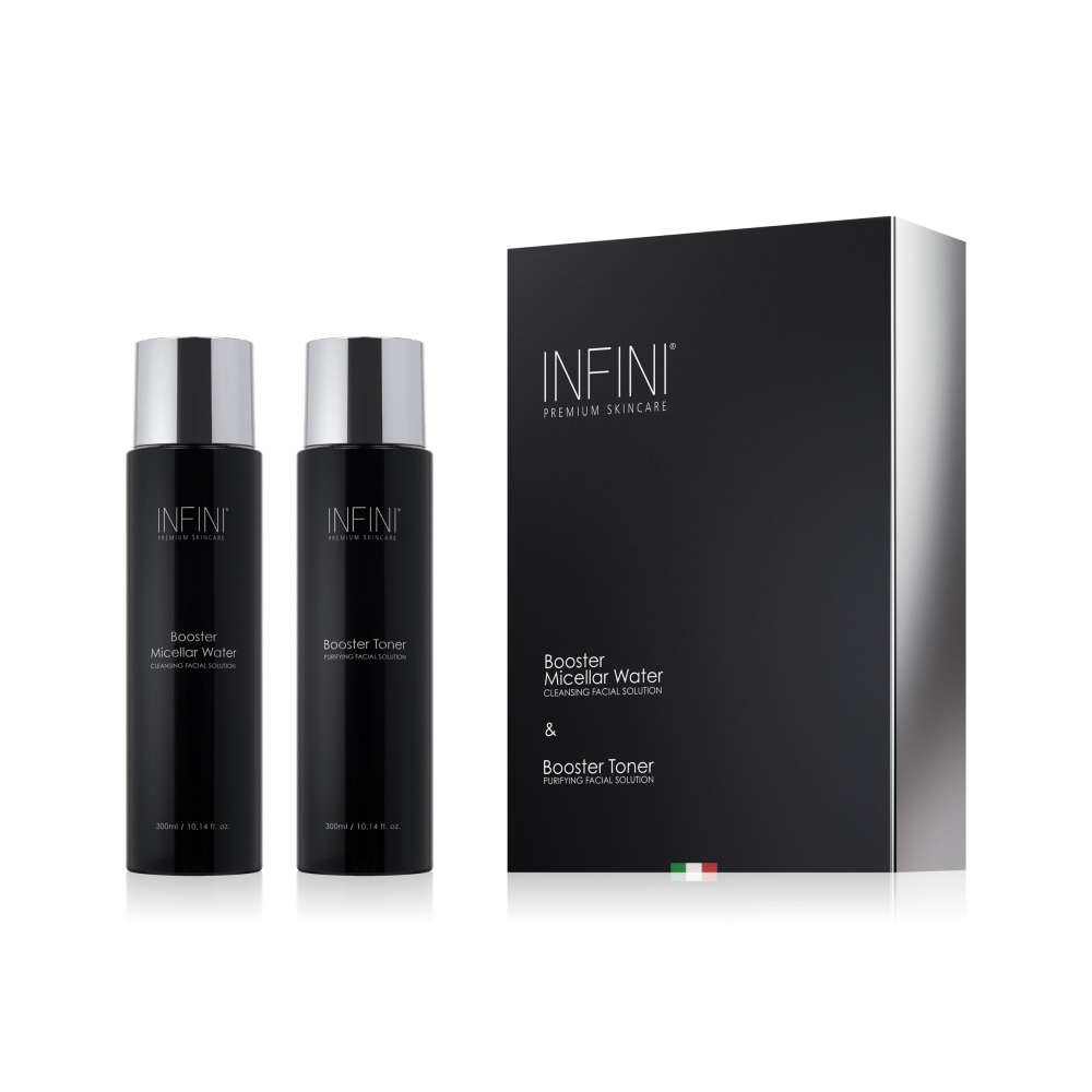 Infini Booster Micellar Water + Booster Toner Set of 2x300 ml. Infini čistiaca micelárna voda a vyhladzujúce tonikum