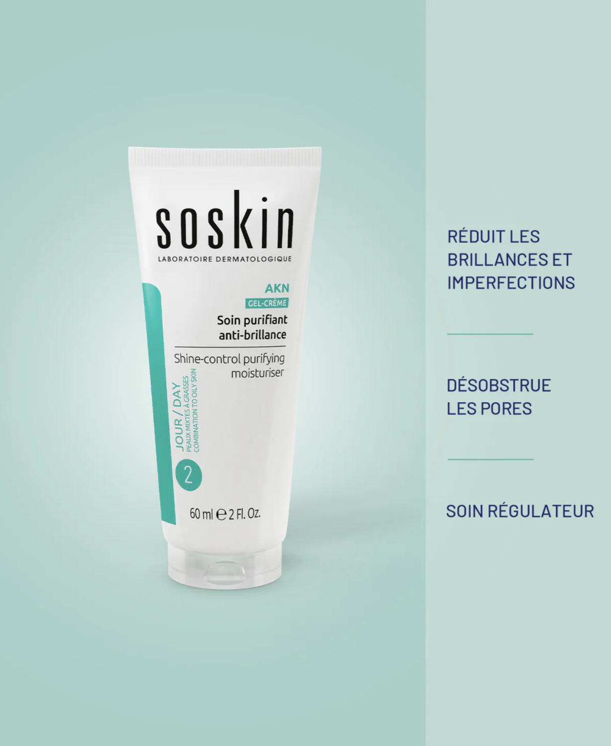 SOSKIN AKN SHINE-CONTROL PURIFYING MOISTURISER 
Könnyű hidratáló krém a felesleges faggyú és a fényesség csökkentésére EXP 12/26 40% kedvezmény