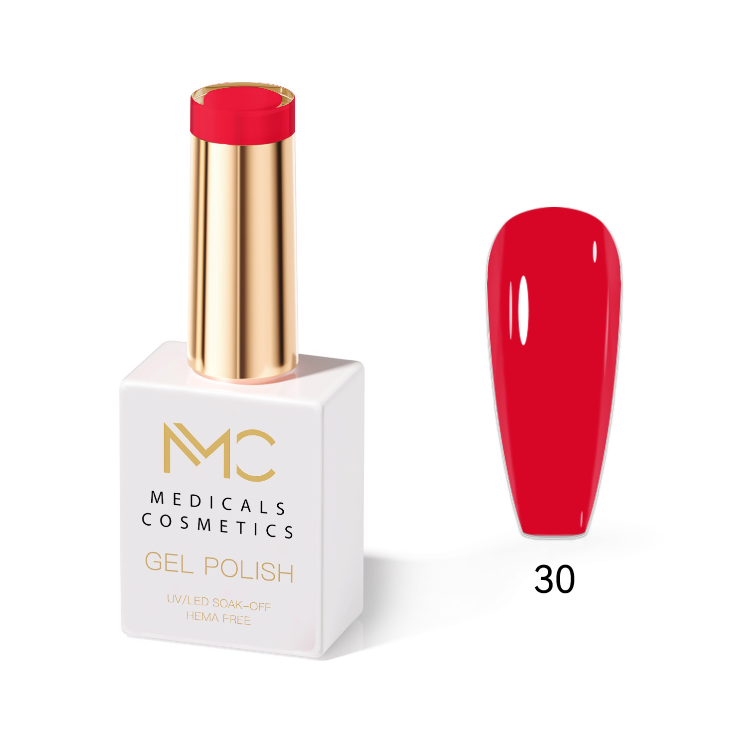 GEL POLISH HEMA FREE - PROFESSIONAL MEDICALS COSMETICS - NAILS COLOR GEL 
MC RED 30 - Piros gél körömre UV lámpa alatt.  HEMA FREE