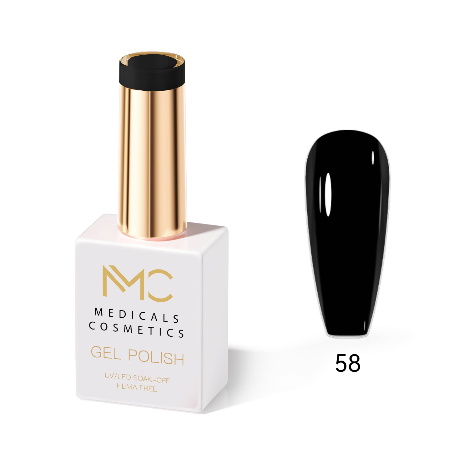 GEL POLISH HEMA FREE - PROFESSIONAL MEDICALS COSMETICS - NAILS COLOR GEL 
MC BLACK 58 - Fekete körömgél UV lámpa alá.  HEMA FREE