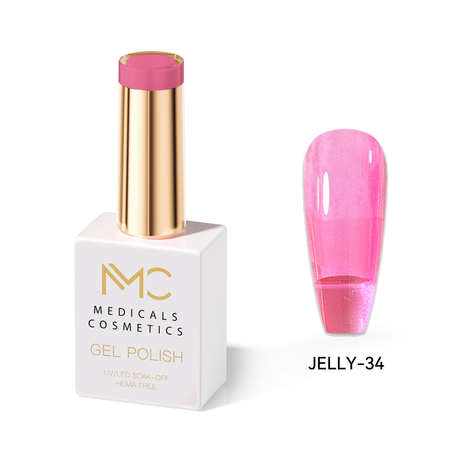JELLY GEL POLISH HEMA FREE - PROFESSIONAL MEDICALS COSMETICS - NAILS COLOR JELLY GEL 
MC JELLY 34 - Rózsaszín körömgél UV-lámpa alatt. A luxus áttetsző üvegkörmök hatása. HEMA FREE