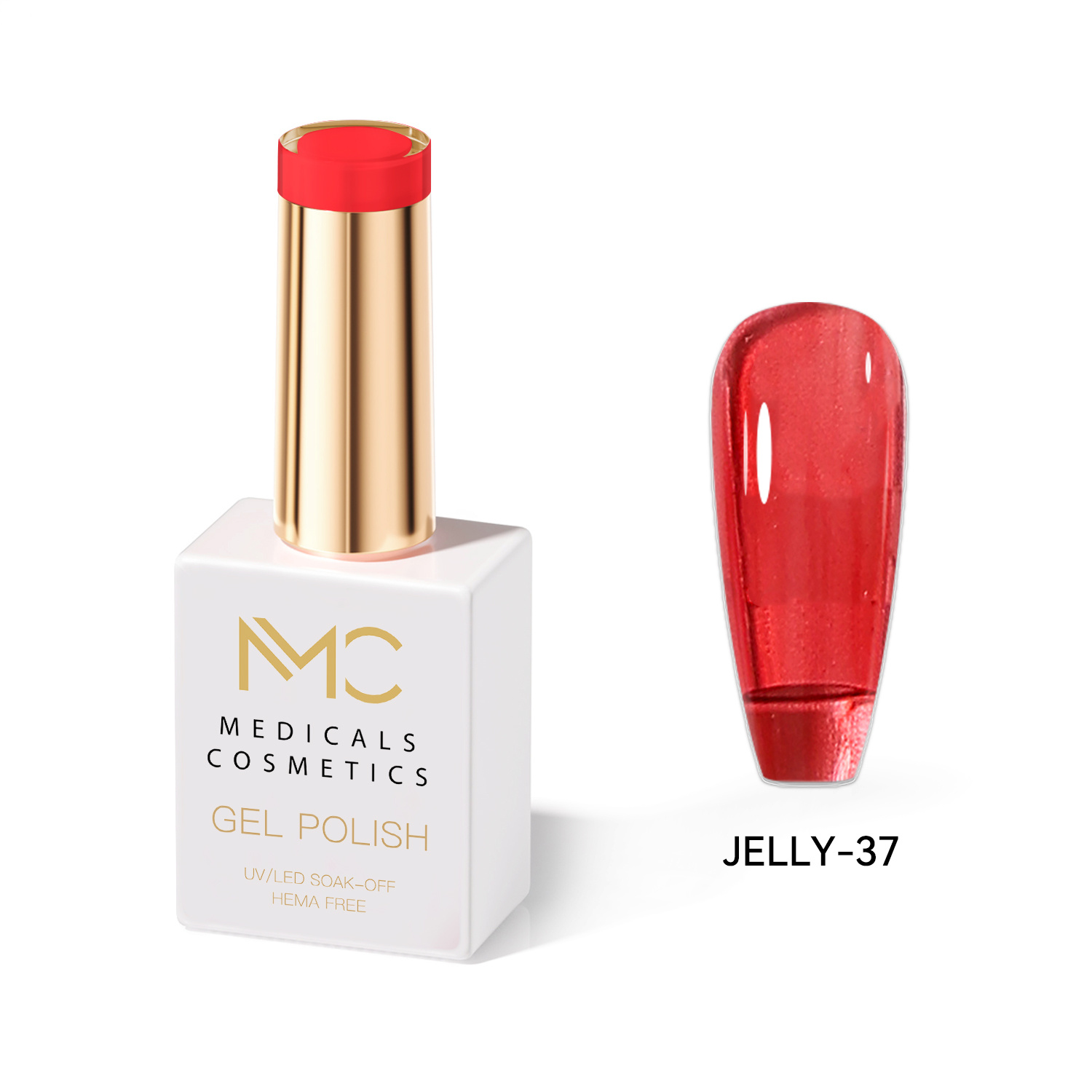 JELLY GEL POLISH HEMA FREE - PROFESSIONAL MEDICALS COSMETICS - NAILS COLOR JELLY GEL 
MC JELLY 37 - Piros gél a körmökre UV lámpa alatt. A luxus áttetsző üveg körömhatás. HEMA FREE