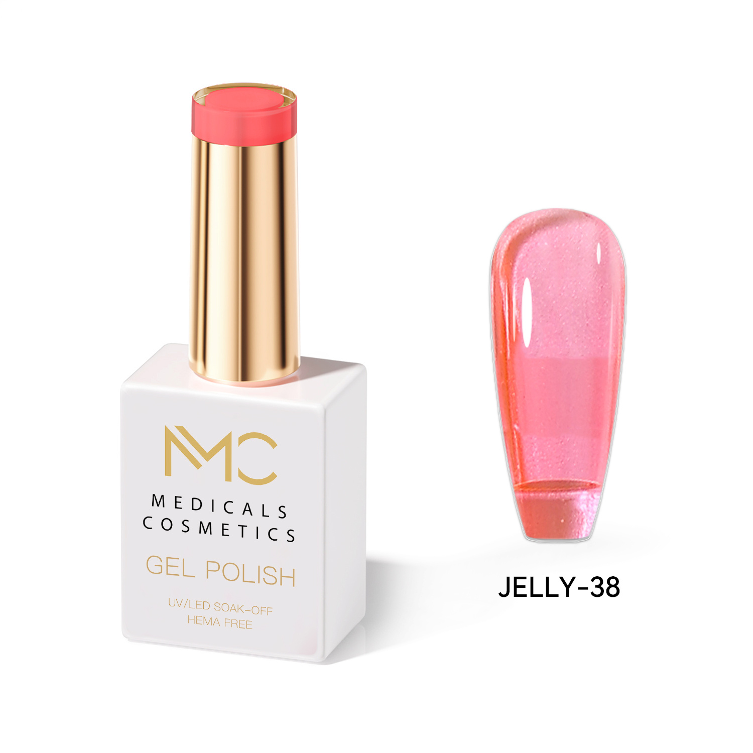JELLY GEL POLISH HEMA FREE - PROFESSIONAL MEDICALS COSMETICS - NAILS COLOR JELLY GEL 
MC JELLY 38 - Rózsaszín gél körmökhöz UV lámpa alá. Luxus hatású, áttetsző üvegszerű körömhatás. HEMA FREE