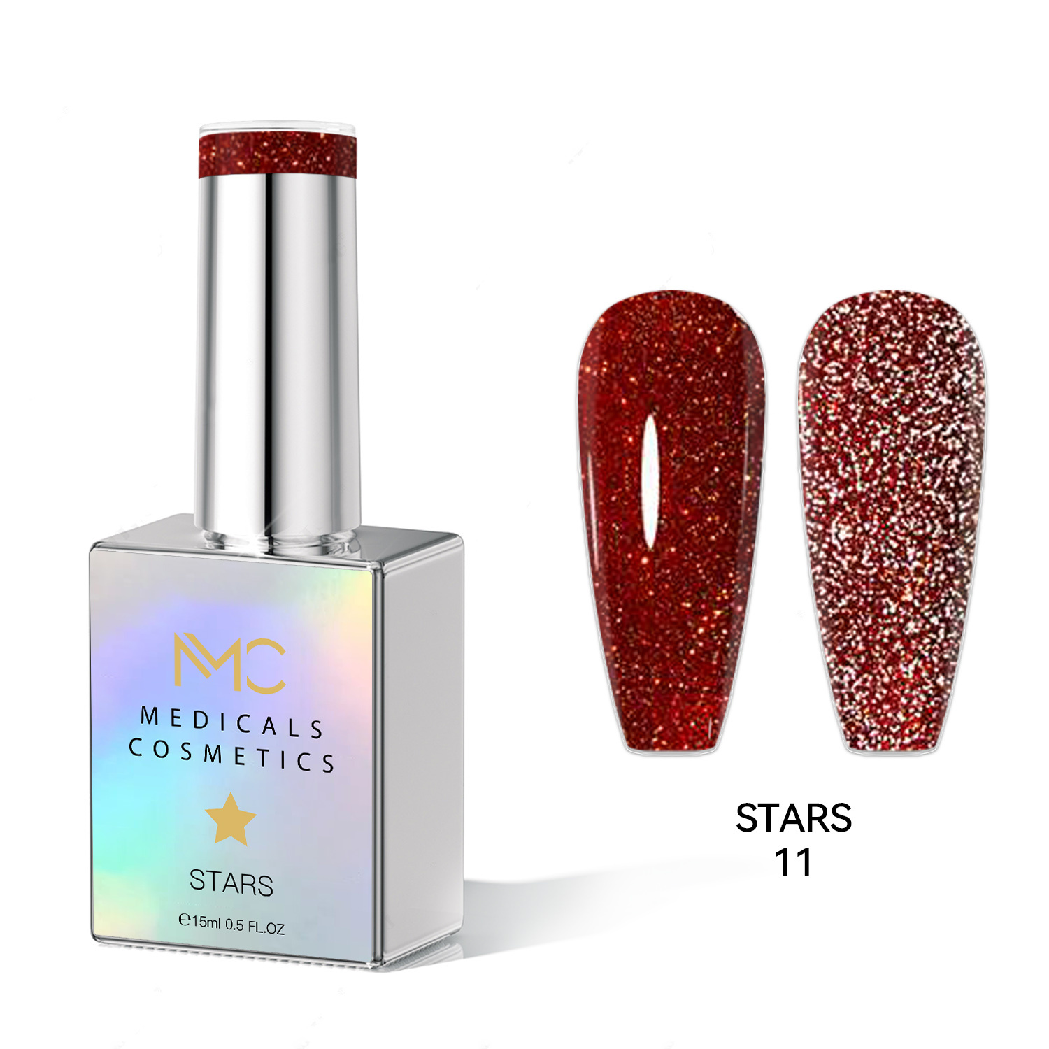 STARS GEL POLISH - HEMA FREE - PROFESSIONAL MEDICALS COSMETICS - NAILS COLOR REFLECTIVE GEL 
MC STARS 11 - Barna körömgél csillogó hatással UV-lámpa alatt. HEMA MENTES