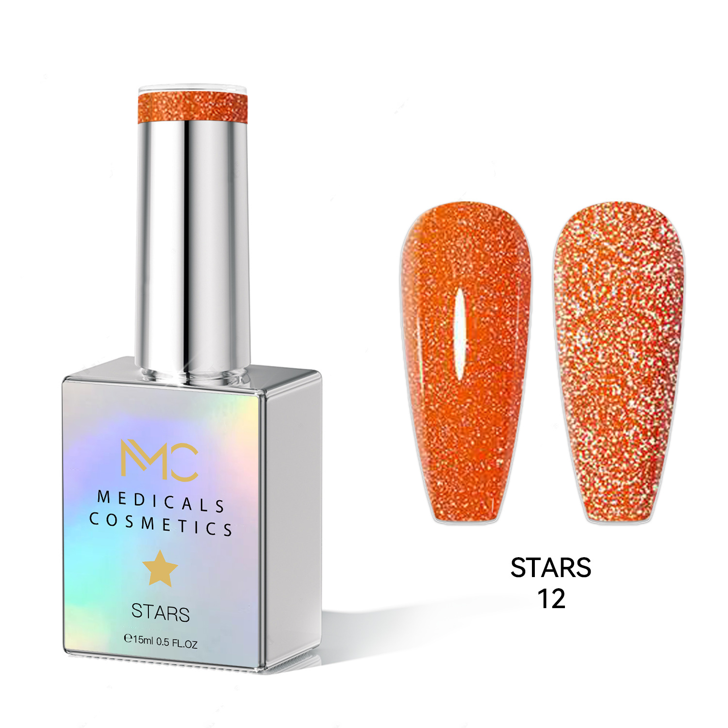 STARS GEL POLISH - HEMA FREE - PROFESSIONAL MEDICALS COSMETICS - NAILS COLOR REFLECTIVE GEL 
MC STARS 12 - Barna körömgél csillogó hatással, UV lámpa alatt. HEMA FREE