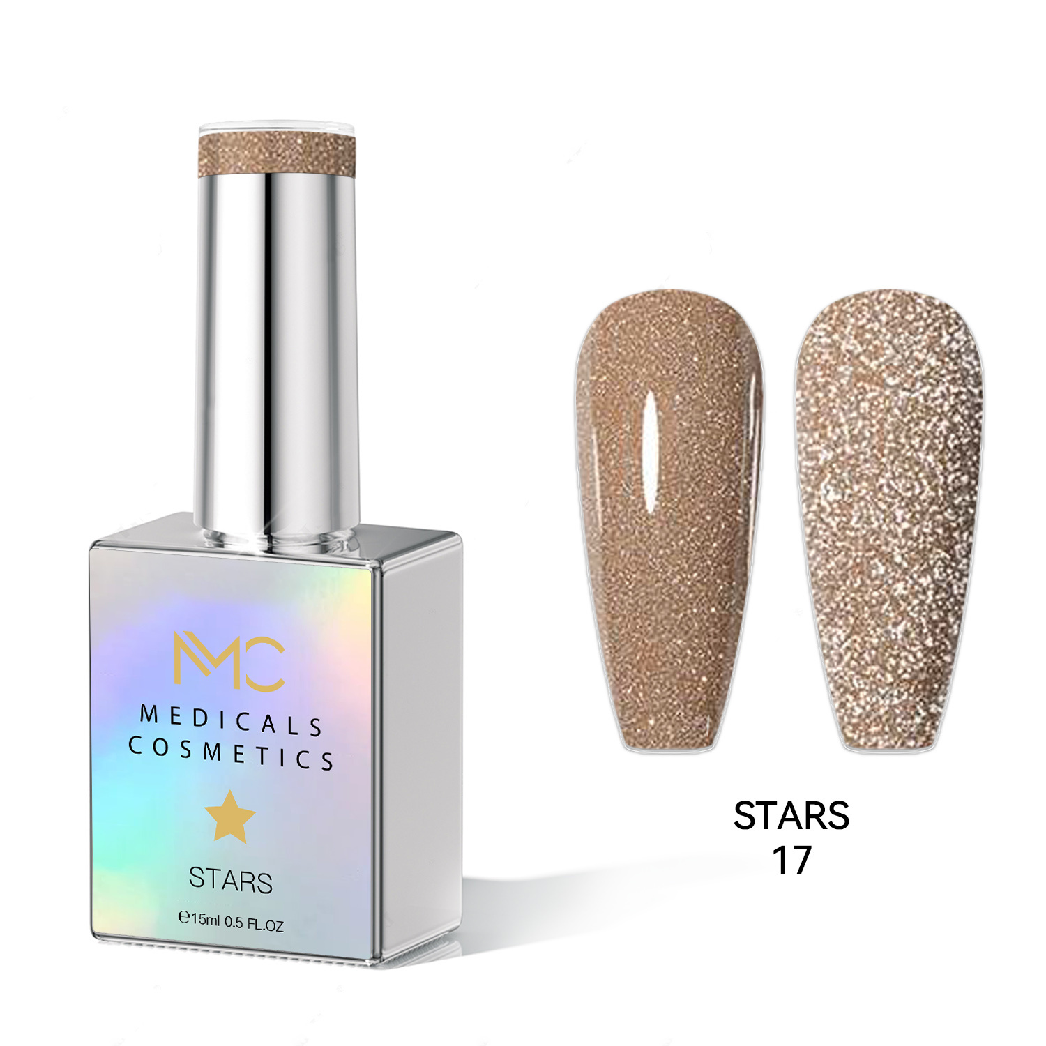 STARS GEL POLISH - HEMA FREE - PROFESSIONAL MEDICALS COSMETICS - NAILS COLOR REFLECTIVE GEL 
MC STARS 17 - Barna körömgél csillogó hatással UV lámpa alatt. HEMA MENTES