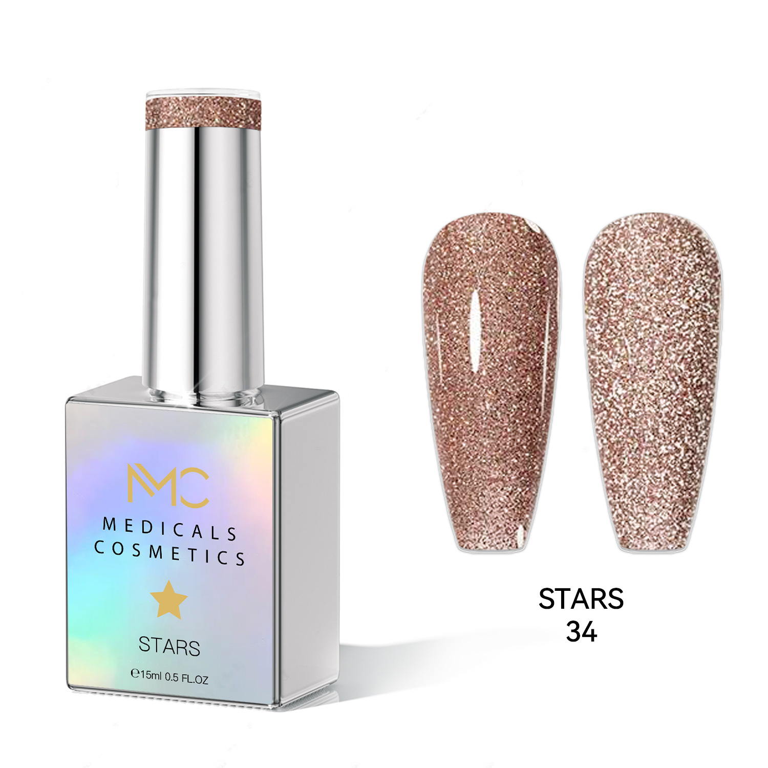STARS GEL POLISH - HEMA FREE - PROFESSIONAL MEDICALS COSMETICS - NAILS COLOR REFLECTIVE GEL 
MC STARS 34 - Barna körömgél csillogó hatással UV-lámpa alatt. HEMA-MENTES
