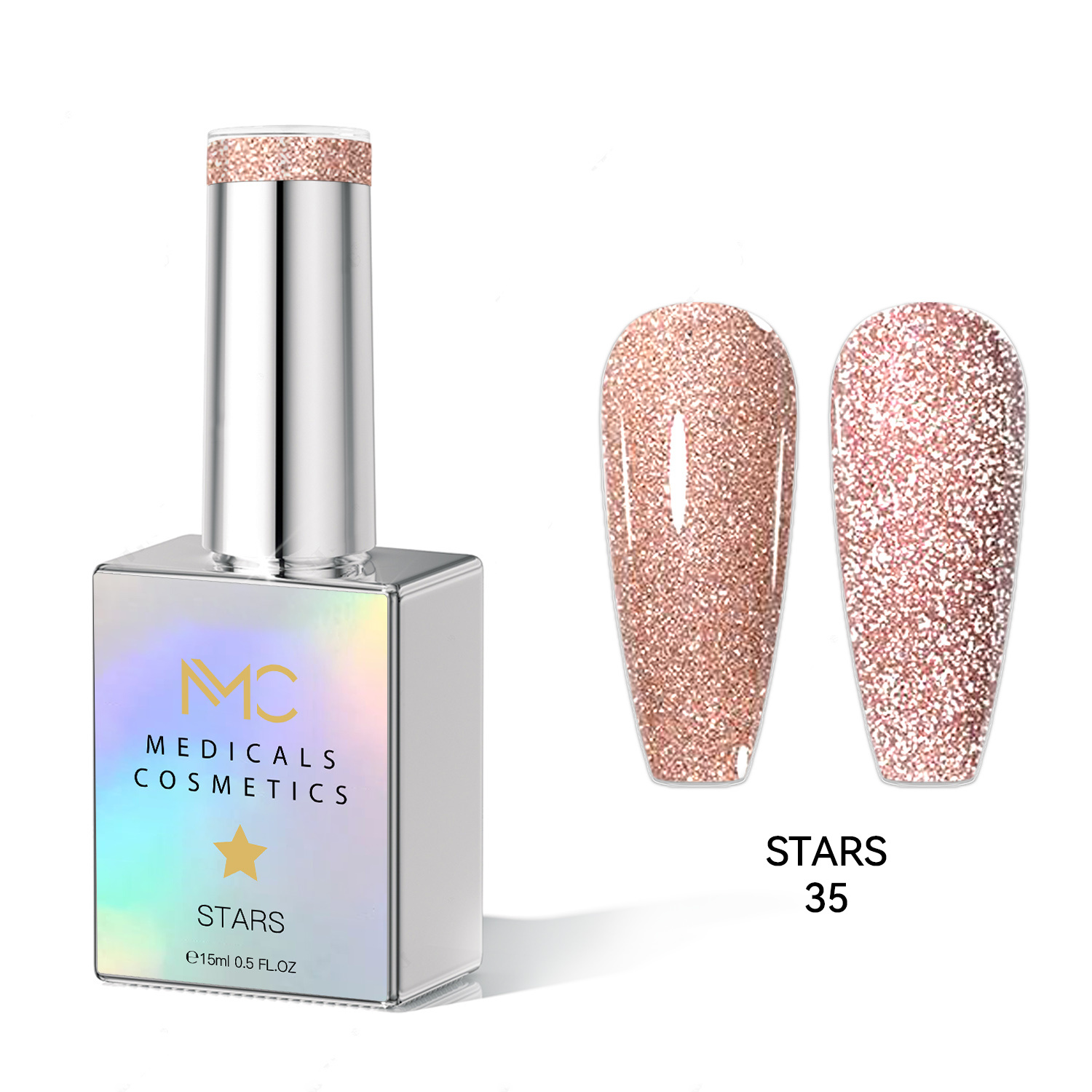 STARS GEL POLISH - HEMA FREE - PROFESSIONAL MEDICALS COSMETICS - NAILS COLOR REFLECTIVE GEL 
MC STARS 35 - Barna körömgél csillogó hatással UV-lámpa alatt. HEMA INGYENES