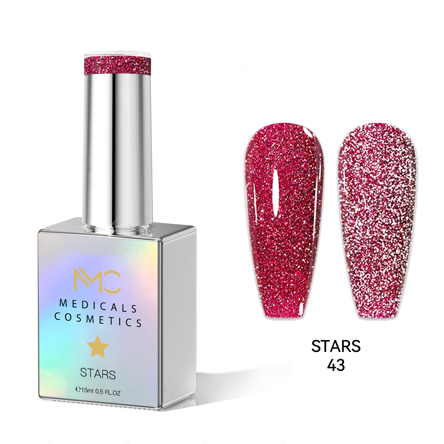 STARS GEL POLISH - HEMA FREE - PROFESSIONAL MEDICALS COSMETICS - NAILS COLOR REFLECTIVE GEL 
MC STARS 43 - Rózsaszín körömgél csillogó hatással UV-lámpa alatt. HEMA FREE