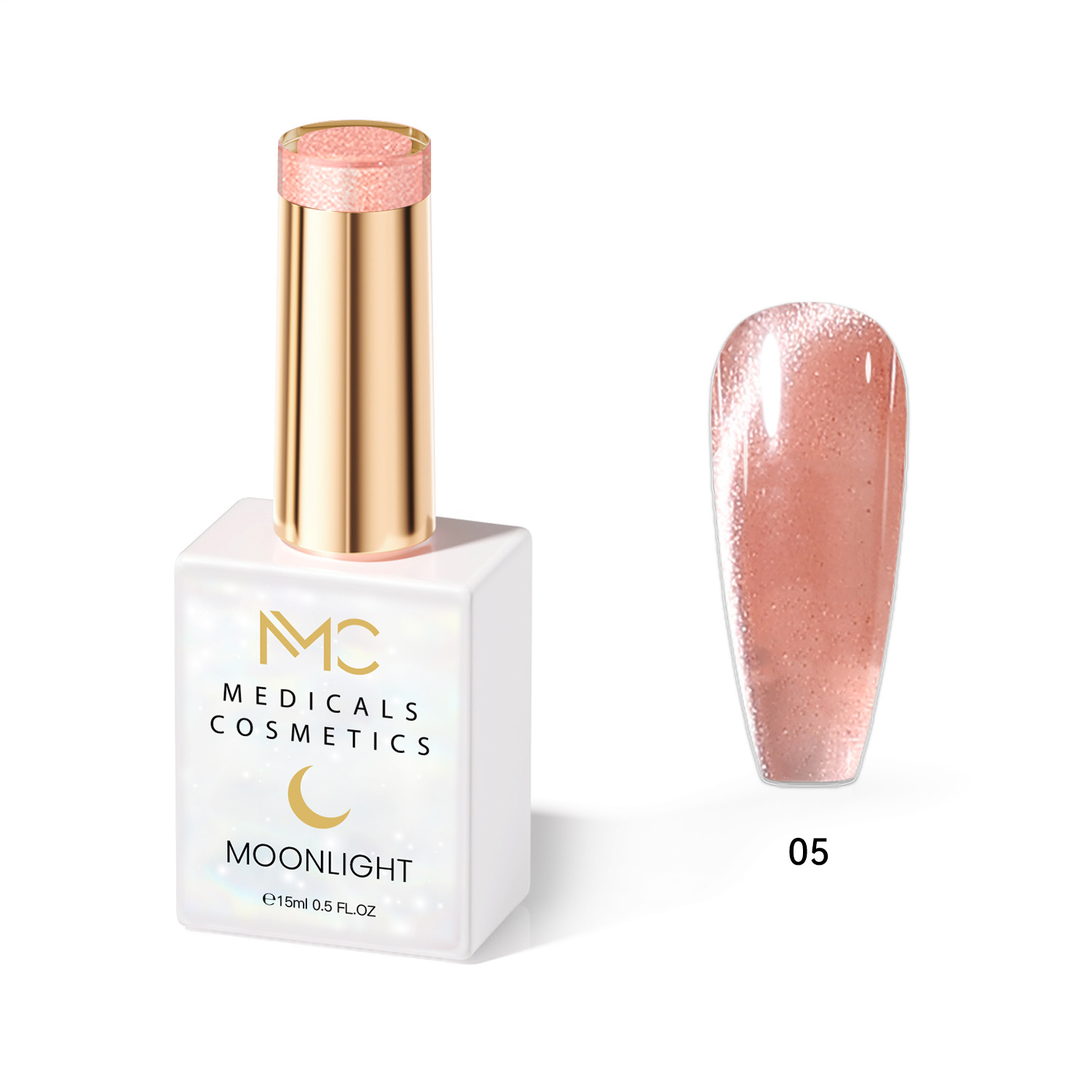 MOONLIGHT GEL POLISH  HEMA FREE  NAILS COLOR GEL PROFESSIONAL  MC MEDICALS COSMETICS 
MC MOONLIGHT 05  Fényáteresztő gyöngyház-rózsaszín körömzselé csillogó csillanással és 3D hatással UV-lámpa alatt. HEMA FREE
