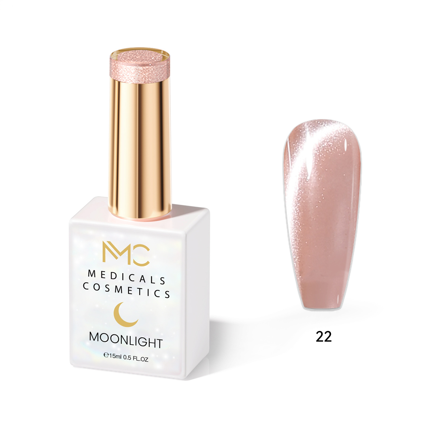 MOONLIGHT GEL POLISH  HEMA FREE  NAILS COLOR GEL PROFESSIONAL  MC MEDICALS COSMETICS 
MC MOONLIGHT 22  Áttetsző gyöngyházfényű-bézs körömgél csillogó csillanással és 3D hatással UV lámpa alatt. HEMA FREE