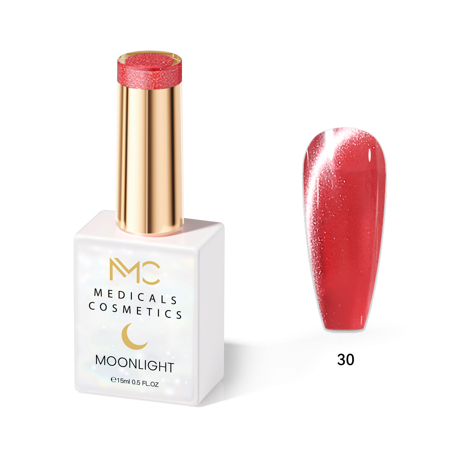 MOONLIGHT GEL POLISH  HEMA FREE  NAILS COLOR GEL PROFESSIONAL  MC MEDICALS COSMETICS 
MC MOONLIGHT 30  Átlátszó gyöngyház - rózsaszín körömgél csillogó fényű csillanással és 3D hatással UV lámpa alatt. HEMA FREE