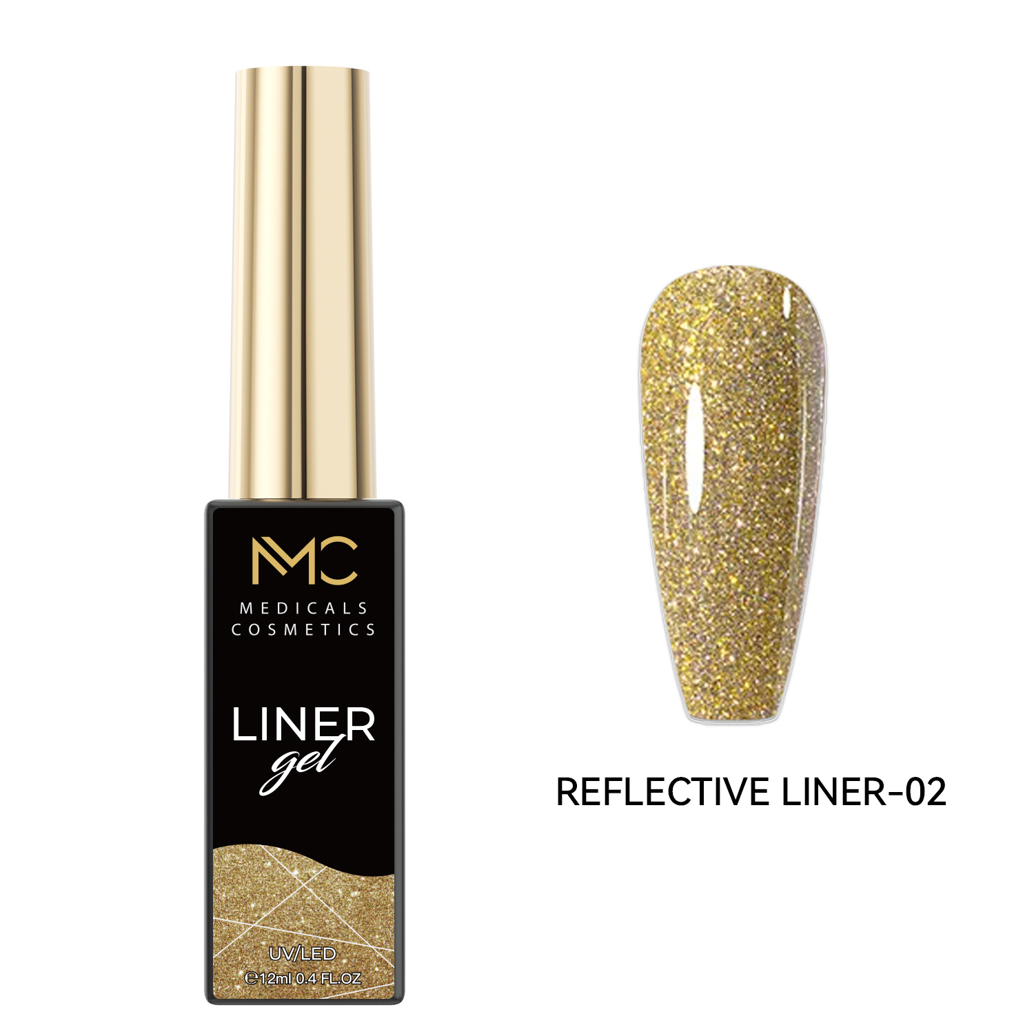 REFLECTIVE LINER GEL 02 - PROFESSIONAL MEDICALS COSMETICS - GOLD 
UV/LED körömdíszítő gél, ultra finom, visszaverő csillámporral, arany árnyalatban