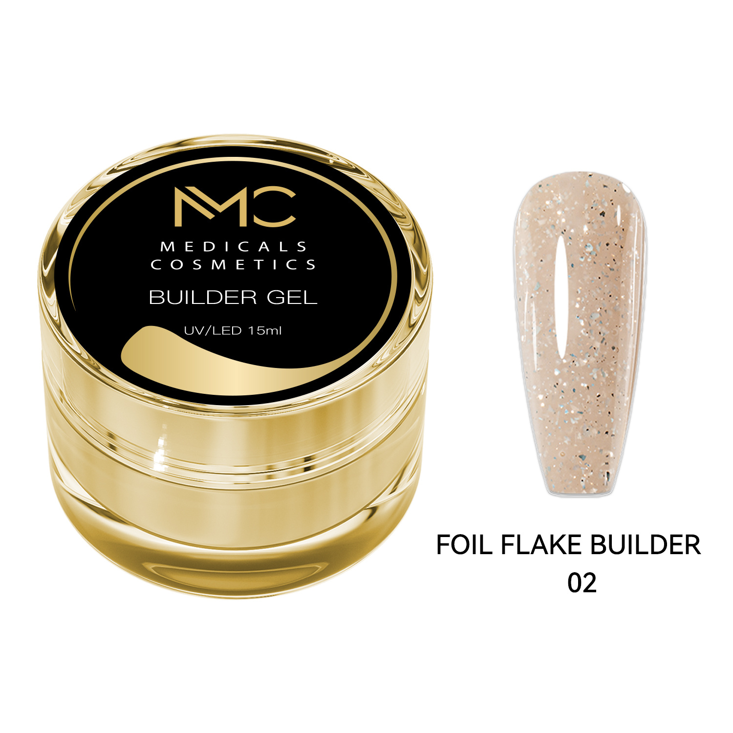 BUILDER GEL FOIL FLAKE - PROFESSIONAL MEDICALS COSMETICS - GLITTER BEIGE 
Tiszta bézs modellező gél körmökre finom ezüst fóliapelyhekkel