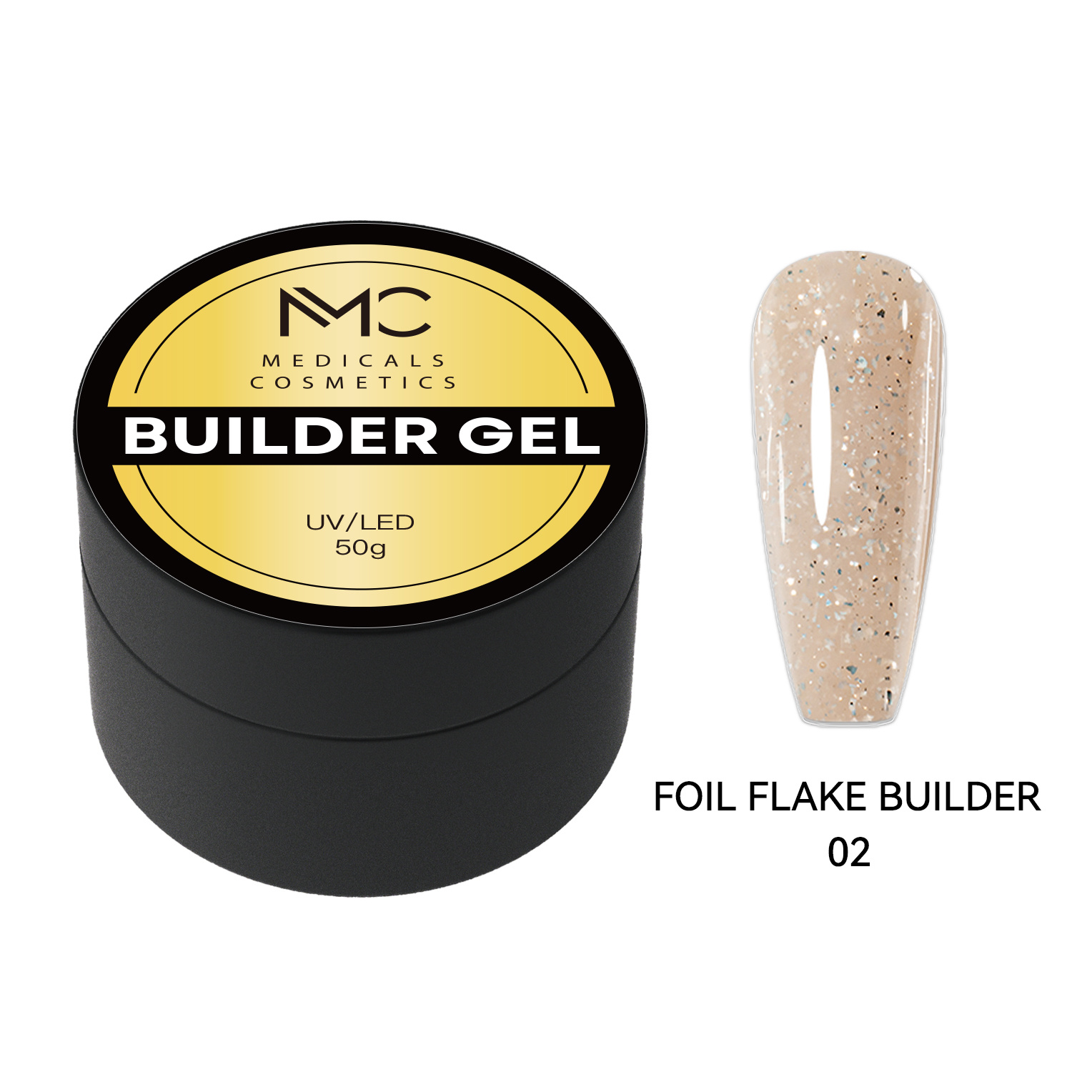 BUILDER GEL FOIL FLAKE - PROFESSIONAL MEDICALS COSMETICS - GLITTER BEIGE 
Tiszta bézs modellező gél körmökre finom ezüst fóliapelyhekkel