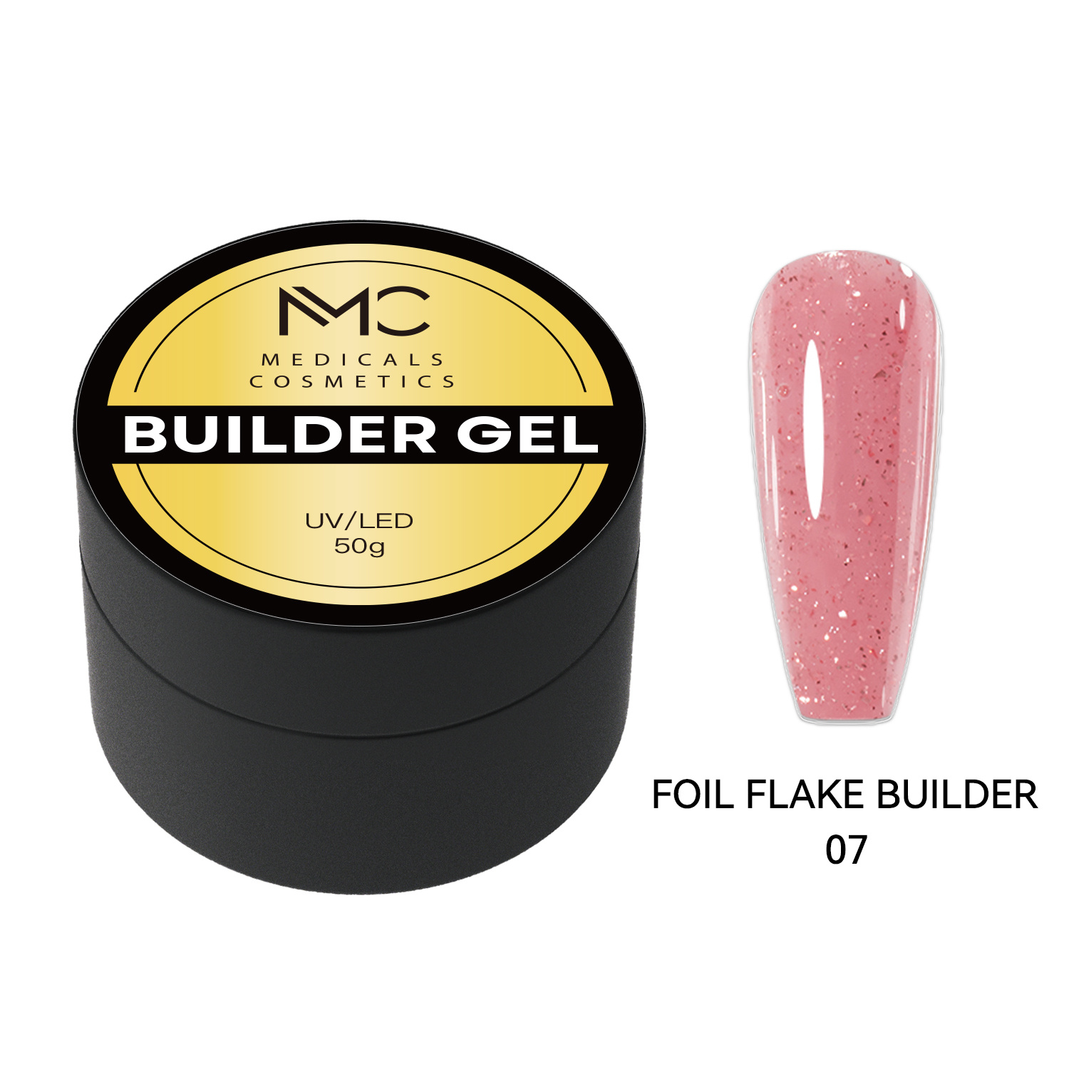 BUILDER GEL FOIL FLAKE - PROFESSIONAL MEDICALS COSMETICS - GLITTER PINK 
Átlátszó rózsaszín modellező gél körmökhöz finom ezüst fóliás pelyhekkel