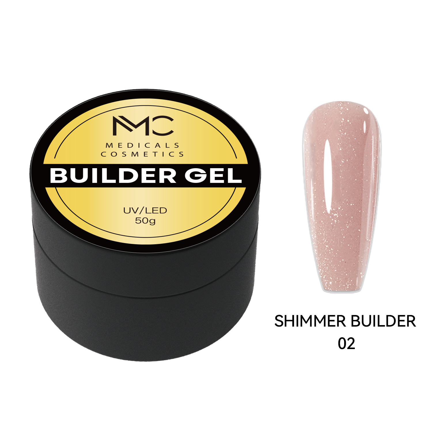 BUILDER GEL SHIMMER - PROFESSIONAL MEDICALS COSMETICS - PINK WHITE 
Bieloružový körömformázó gél finom csillámokkal