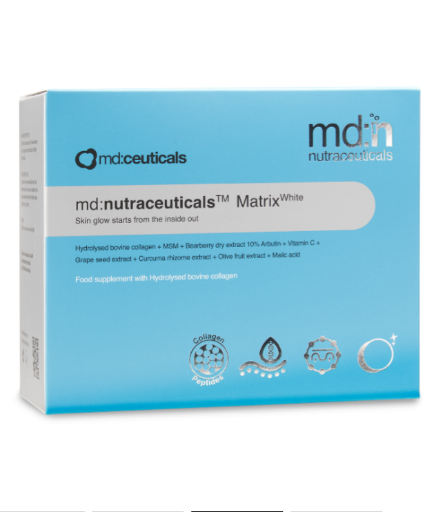 MD:NUTRACEUTICALS MATRIX WHITE 
Prémium, hármas hatású beauty booster a bőr belülről történő komplex megfiatalításának támogatására