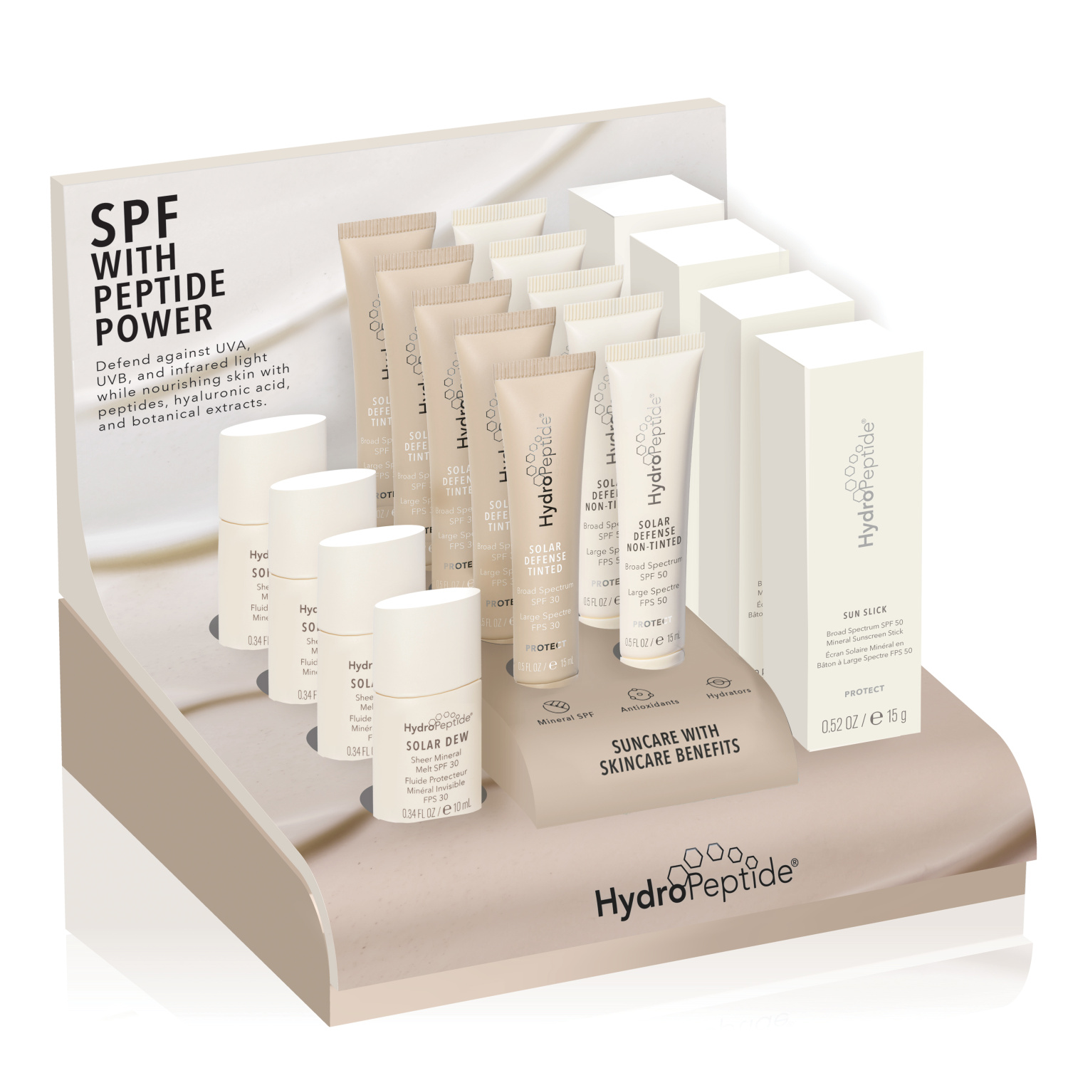 HYDROPEPTIDE TRAVEL SPF DISPLAY UNIT 
Kiállítási bemutató - Utazási csomagok SPF termékekből