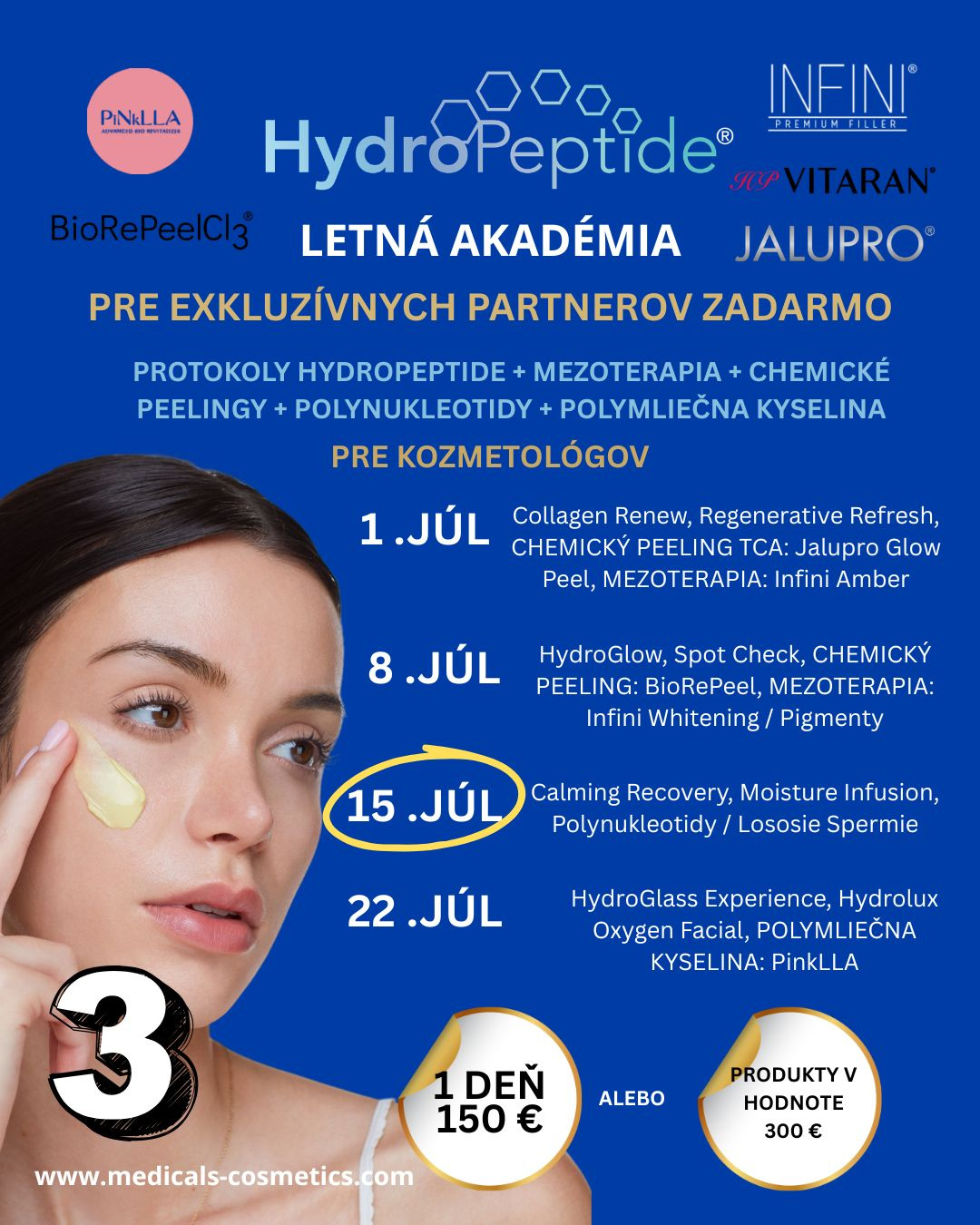 LETNÁ AKADÉMIA HYDROPEPTIDE III. časť - 3 ODBORNÉ TÉMY 
JÚLIUS 15. - INGYENES A PARTNEREK SZÁMÁRA - HydroPeptide protokollok Calming Recovery és Moisture Infusion, POLINUKLEOTIDOK - lazac spermiumok Vitaran