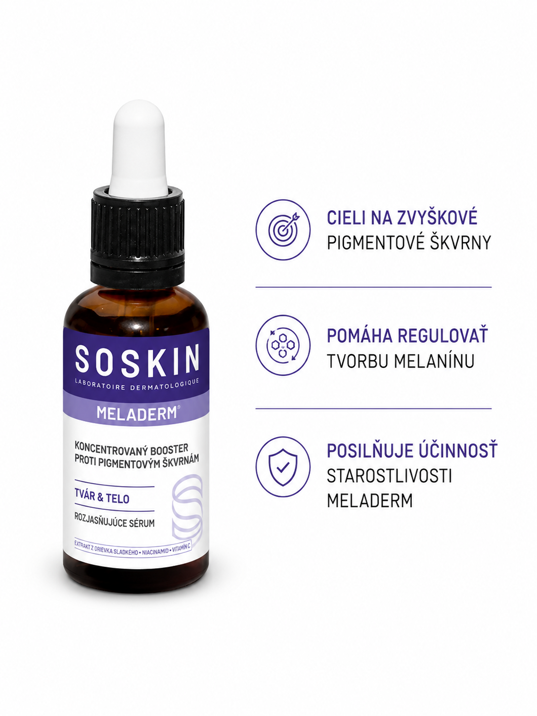 SOSKIN PARIS BRIGHTENING SPOT SERUM<BR>MELADERM 
Koncentrált booster pigmentfoltok ellen