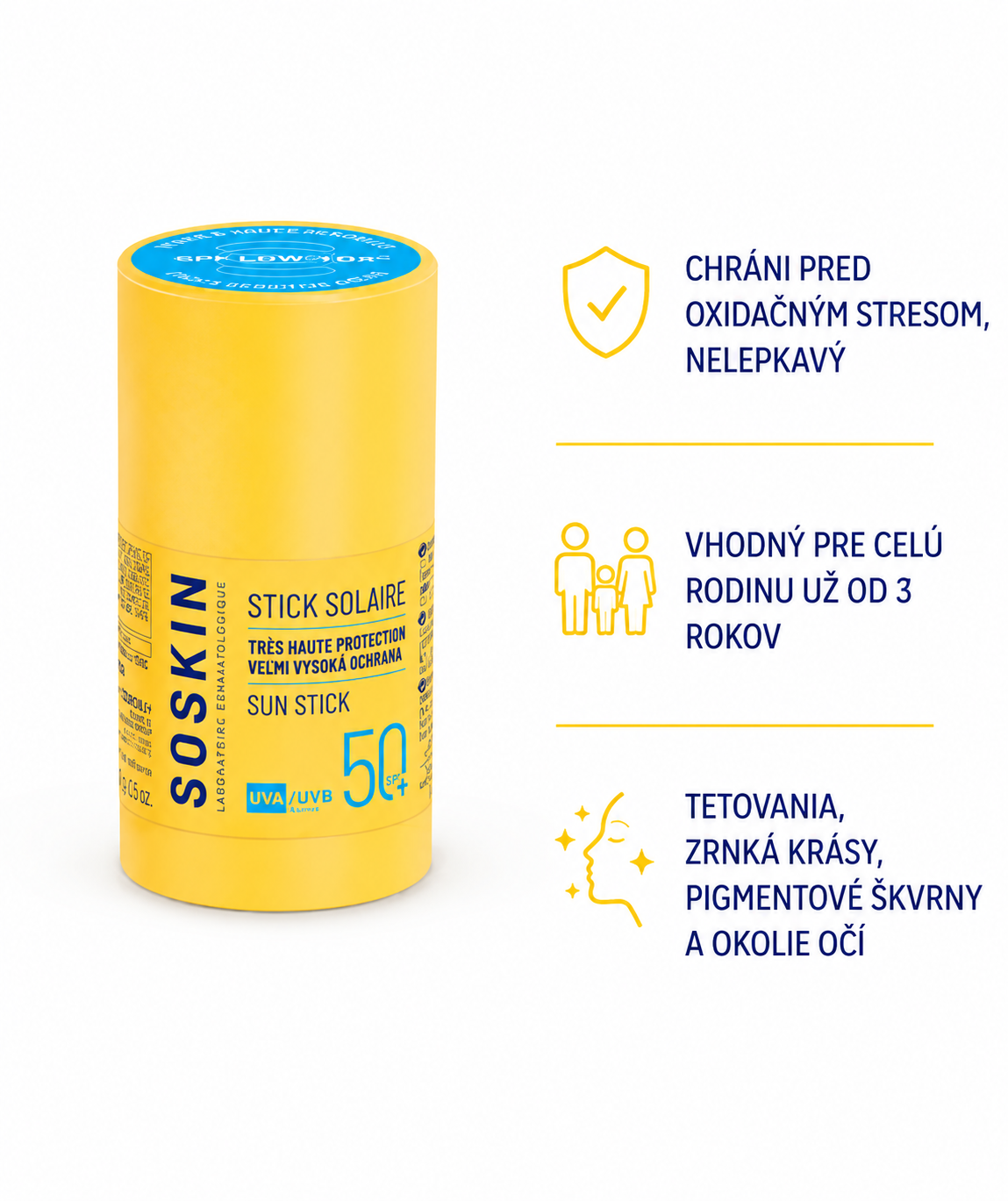 SOSKIN PARIS SUN STICK SPF50 
Védő napozó stift SPF antioxidáns formulával