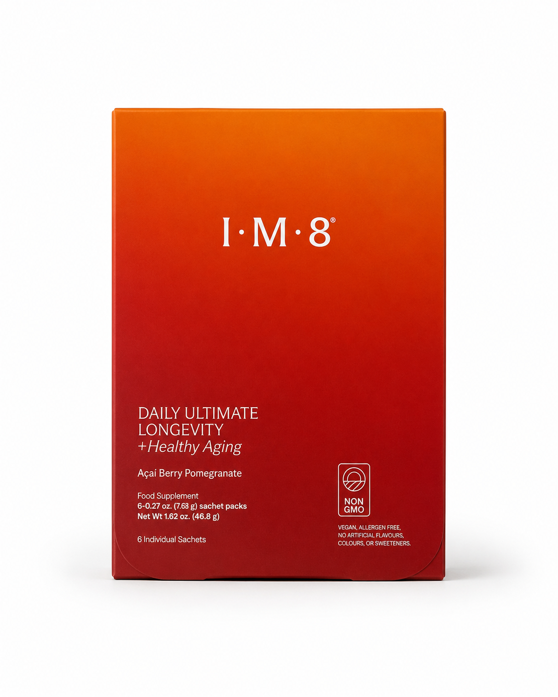 IM8 DAILY ULTIMATE LONGEVITY 1 WEEK TRIAL & TRAVEL PACK 
Komplex táplálékkiegészítő a vitalitás és az egészséges öregedés támogatására acai és gránátalma ízzel - 7 napos tesztcsomag / utazócsomag