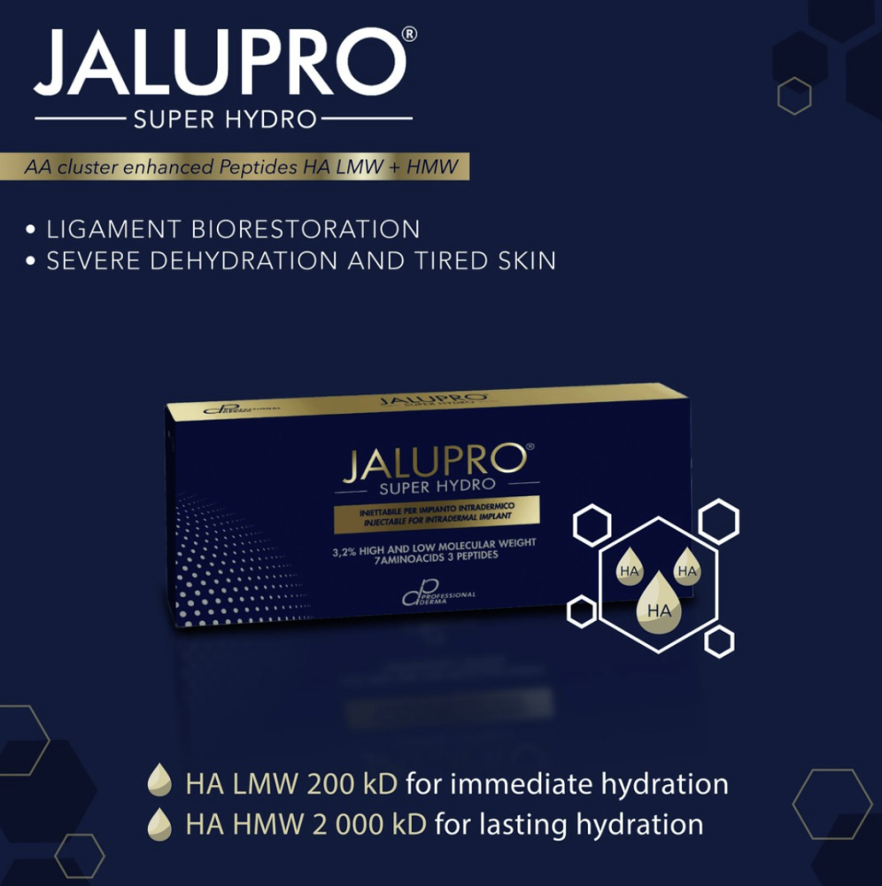 JALUPRO SUPER HYDRO - LIFTING LIGAMENT - BIORESTORATION OF SKIN 
Mélykék hidratálás és kollagénbooster a bőrnek, a Ligament területén is - A ligament megereszkedésének megelőzése és a fáradt arckifejezés eltávolítása.
