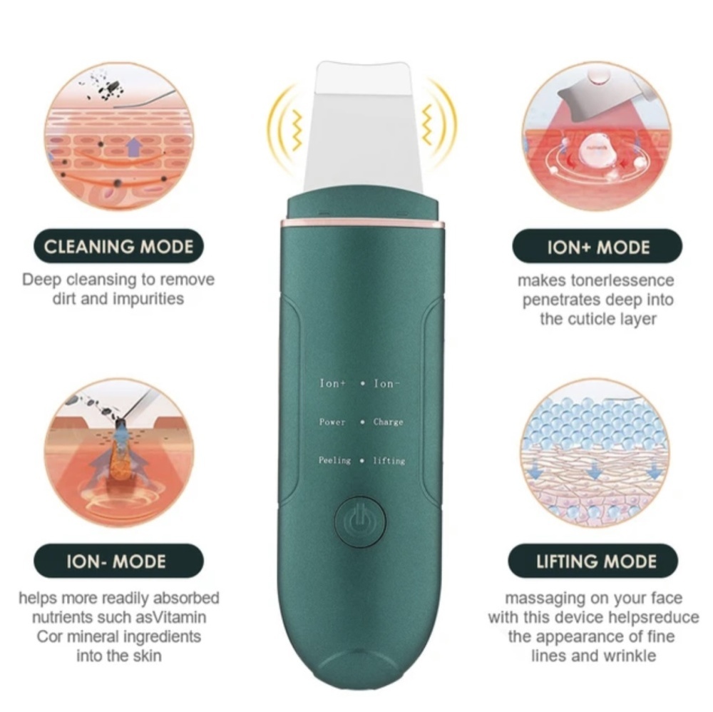 Professzionális ultrahangos spatula mélyreható bőrtisztításra<br>Ultrasonic Cleanser Skin Scraber