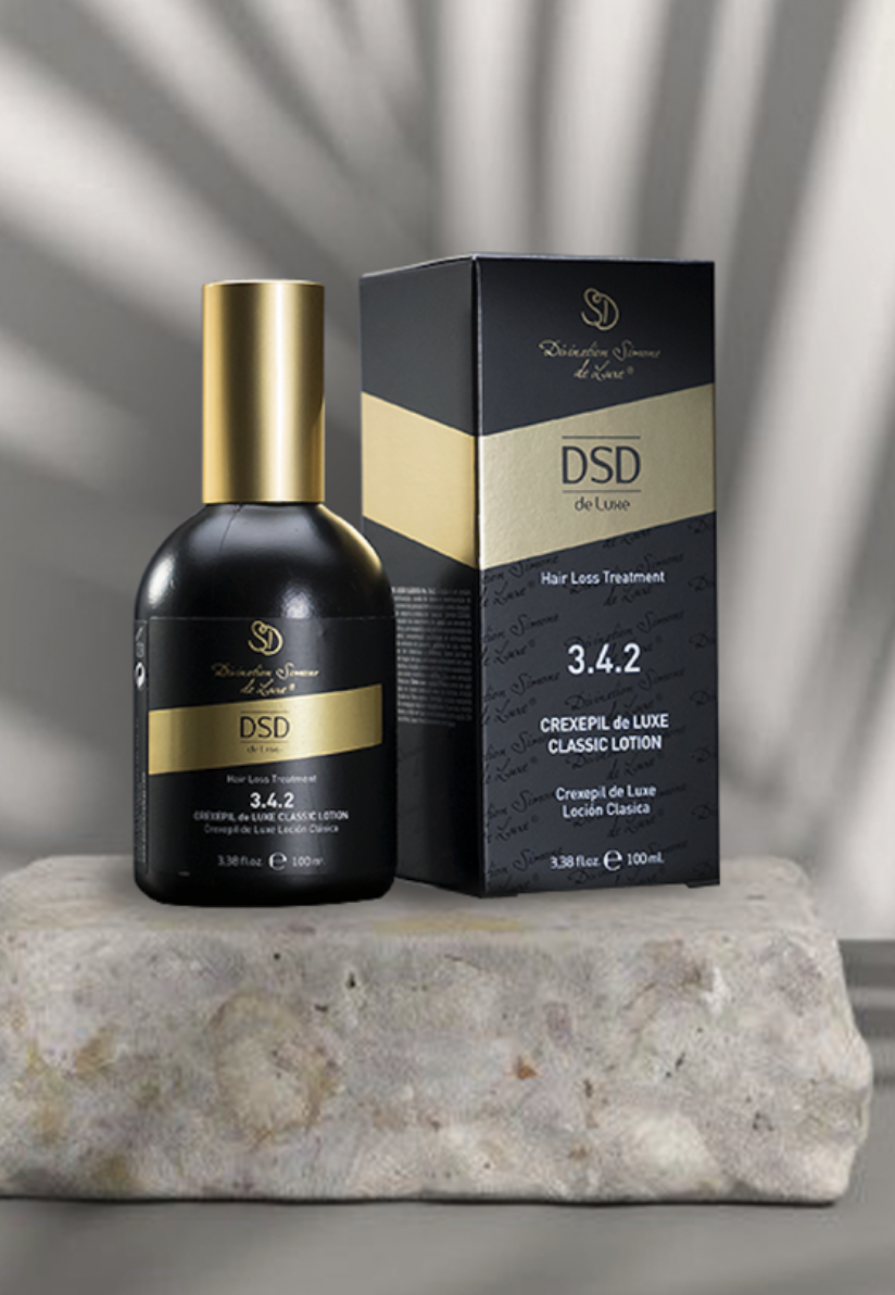 DSD SIMONE DE LUXE CREXEPIL CLASSIC LOTION 
3.4.2 Stimuláló, tápláló balzsam hajhullás ellen Erősíti a vékony hajszálakat. CEGABA hajnövés stimulátort tartalmaz, mely sikeresen meghosszabbítja a hajnövés fázisát, valamint placenta peptideken és
