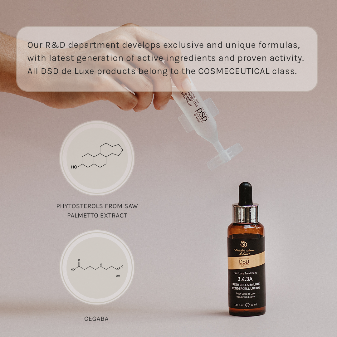 DSD SIMONE DE LUXE WONDERCELL LOTION 
3.4.3A Hajnövekedést stimuláló, tápláló balzsam 50ml +10ml. A Fresh Cells koncentrátumnak (10 ml-es ampulla) erős hajnövés stimuláló hatása van köszönhetően a maga