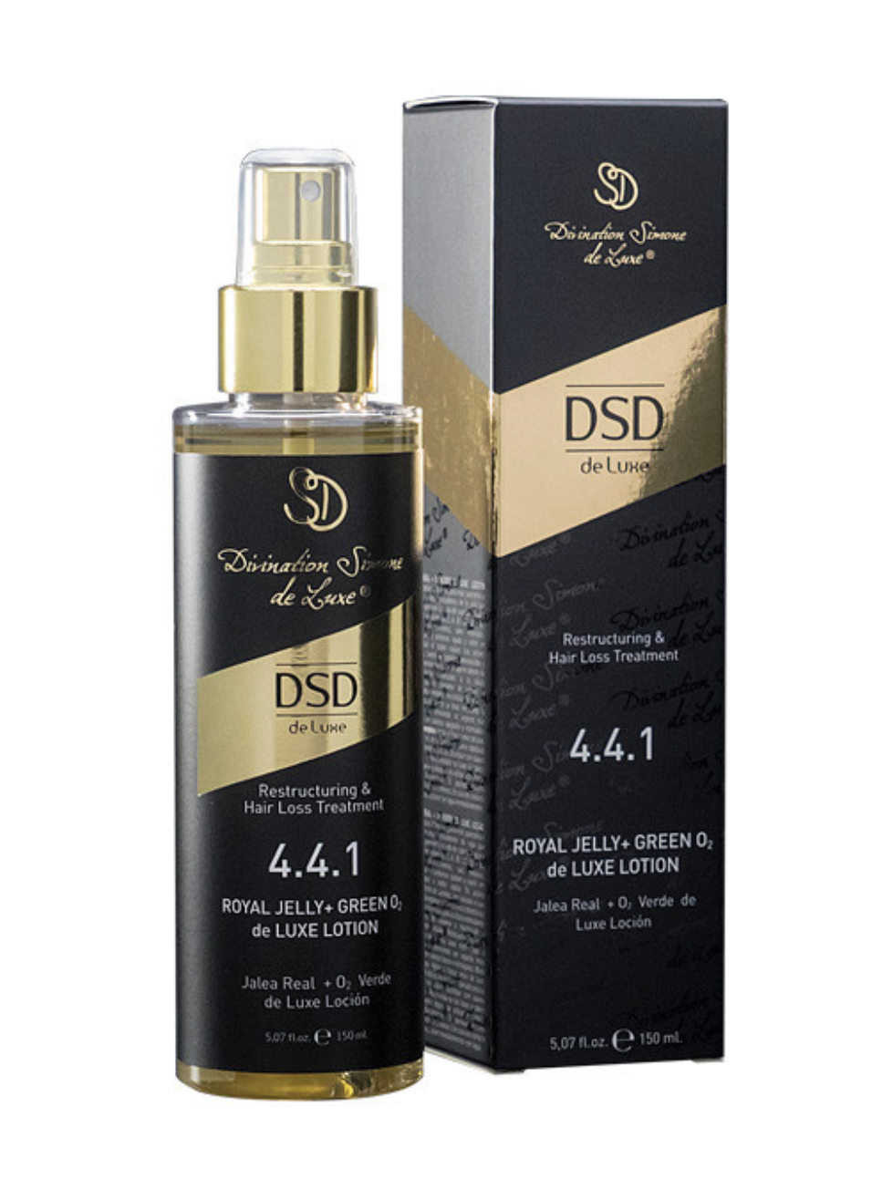 DSD SIMONE DE LUXE ROYAL JELLY + GREEN O2 LOTION 
4.4.1 Erősítő spray királyi méhvéllel a szép hajért. Fényességet, erősséget és térfogatot ad a hajnak.