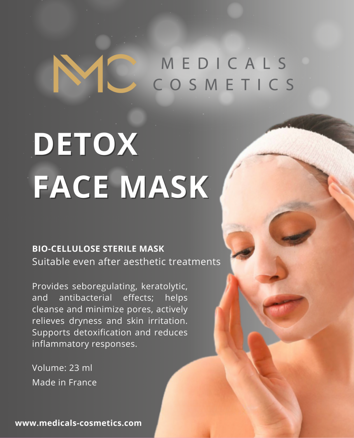DETOXIFYING STERILE BIO-CELLULOSE FACIAL MASK MEDICALS COSMETICS 
Steril arcbőr detoxikáló maszk Medicals Cosmetics – antibakteriális biocellulózás maszk