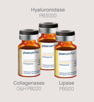 PBSERUM DRAIN + (HYALURONIDASE PB3000) 
Hialuronsav feloldása. Kombinált enzimes protokollok duzzanatok és zsírcsökkentés esetén