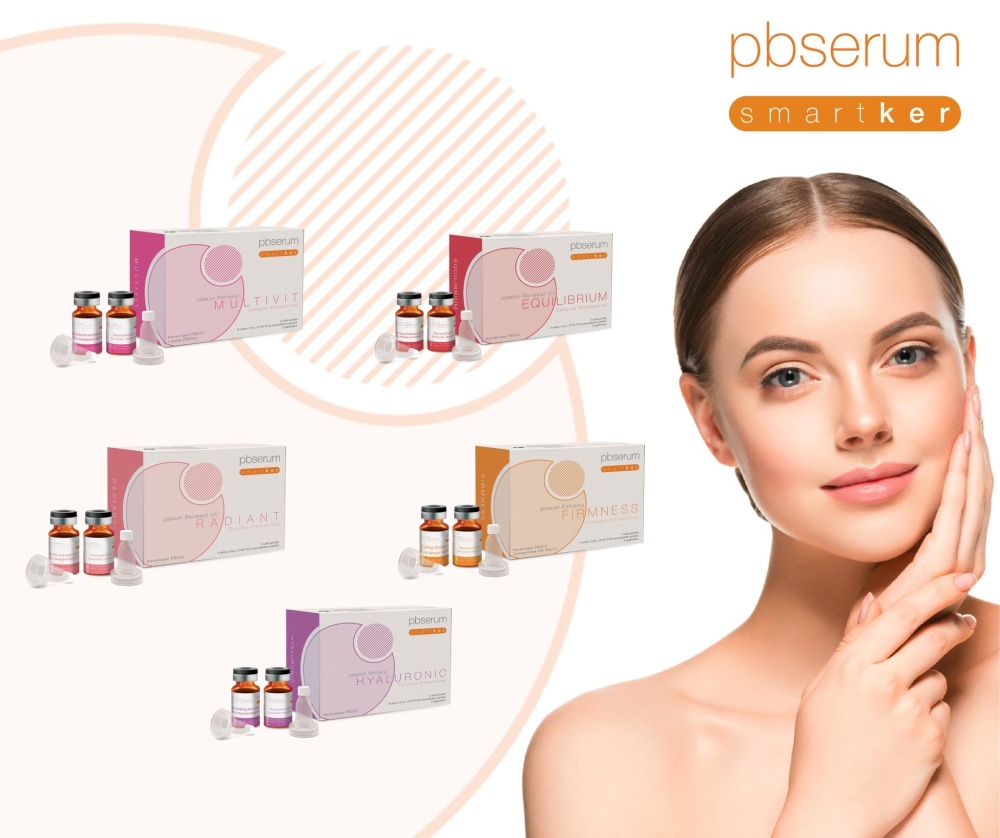 PBSerum SMARTKER HYALURONIC COSMECEUTICALS<br>Ráncok Csökkentése és a Bőr Hidratálása<br>Fiatalítás Enzimekkel<br>5 amp x 0.70g/5 amp x 3ml