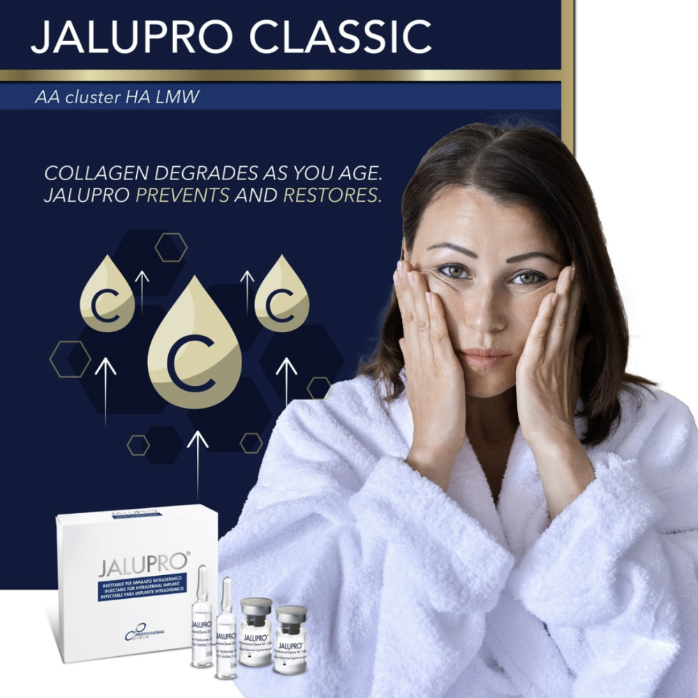 JALUPRO CLASSIC 
CollagenBooster a bőr feszesítésére. A bőr öregedésének és megereszkedésének megelőzése.
